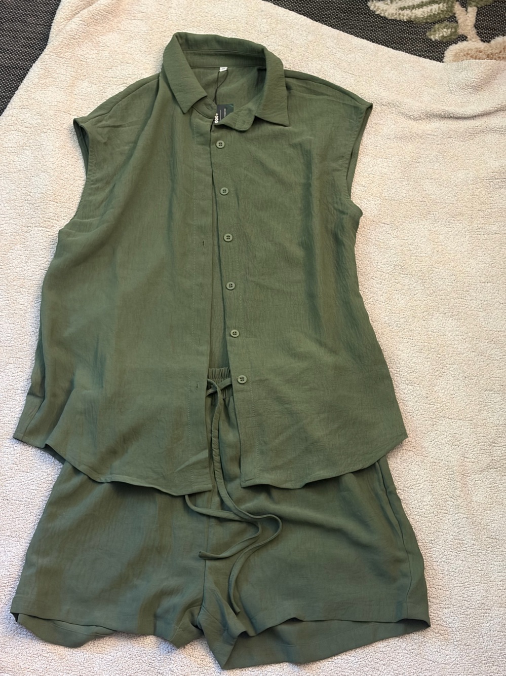 Olive Green Button-Front Linen Jumpsuit